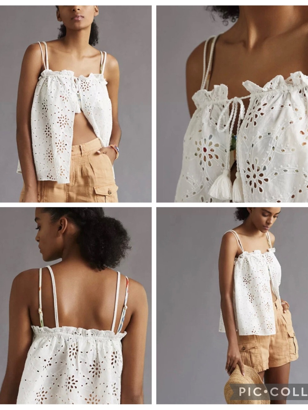 Maeve Anthropologie White Eyelet Cotton Tie Front Tank Top One Size NWT